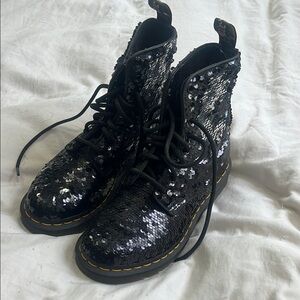 Dr Marten’s Sequin Lace-Up Boots - Black and Silver